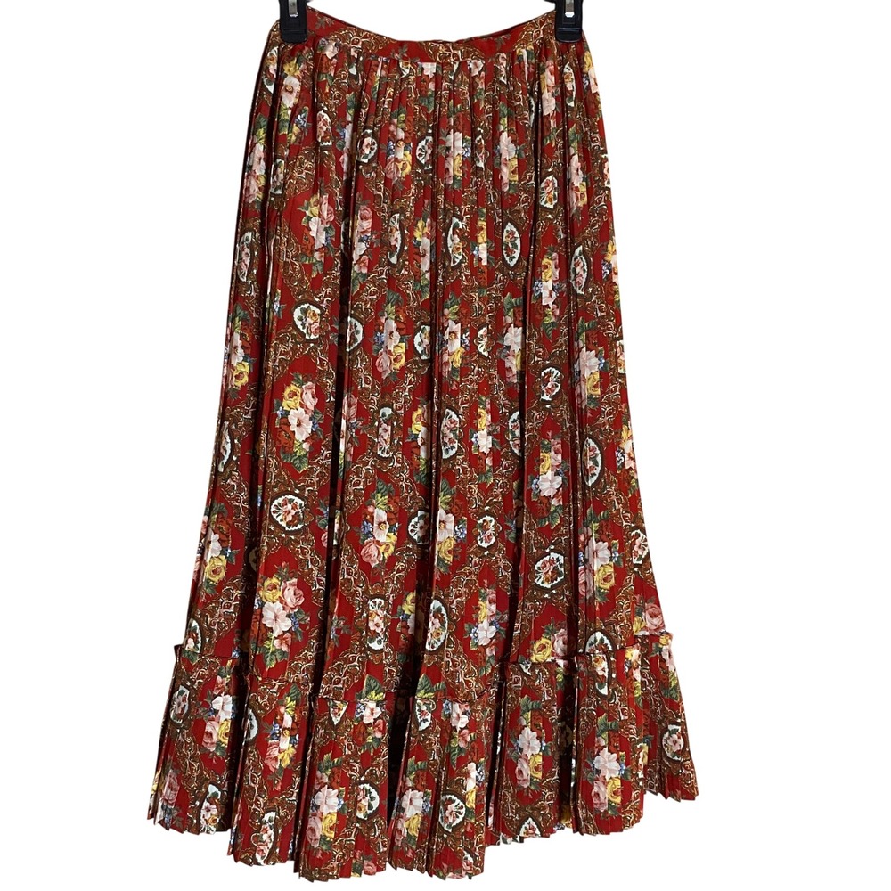 Pink House Womens Vintage Floral Print Pleated Maxi Skirt Cottagecore Size M